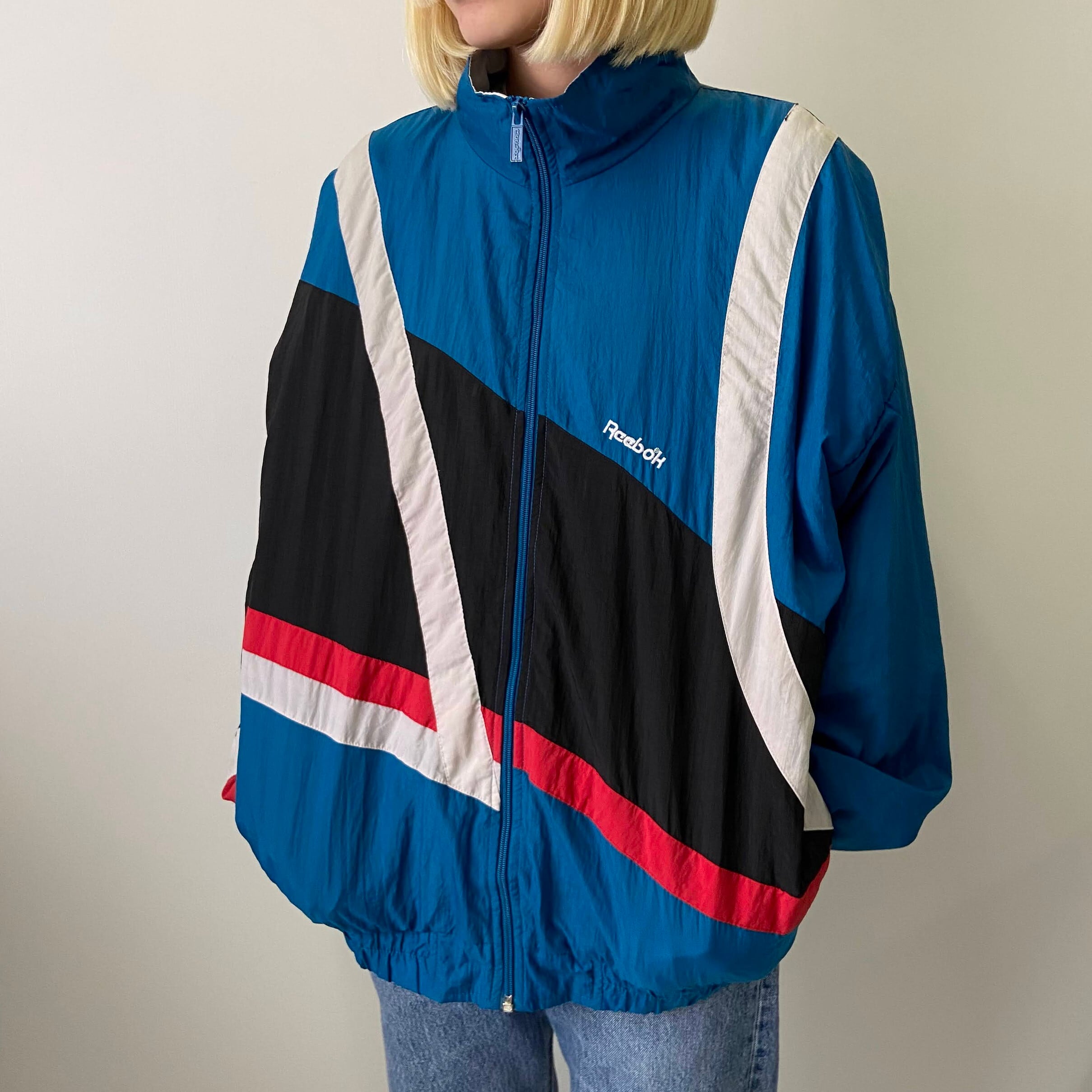 80年代 Reebok リーボック ロゴ刺繍 切替 ナイロンジャケット メンズM  