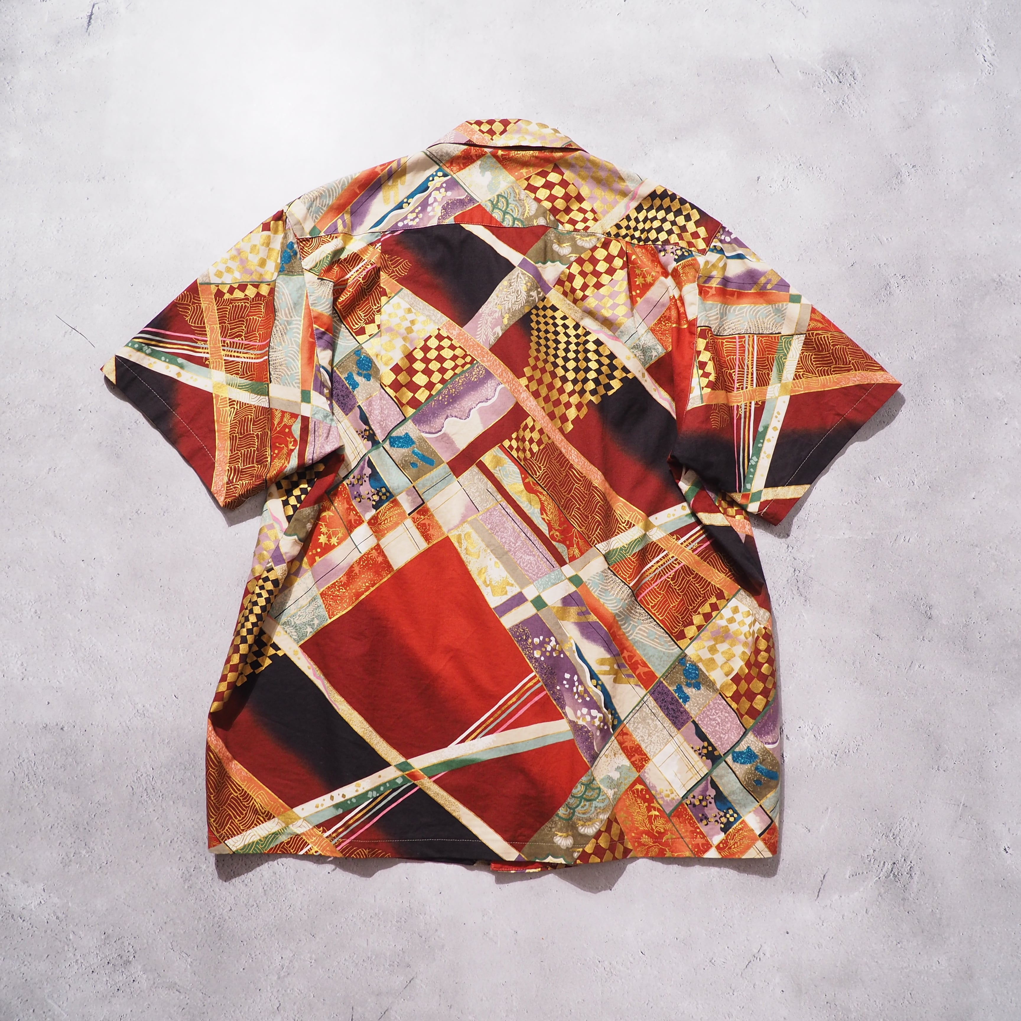 " Special - 和柄 " Japanese oriental pattern vintage SS Open collar shirt
