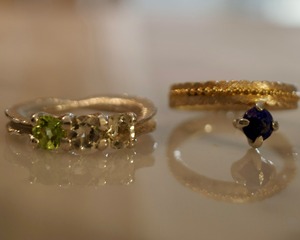 Sparkling tropical flowers ring with peridot&lemon quartz #12