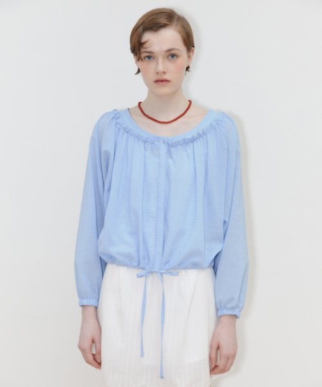[SINOON] ROUND FRILL BLOUSE (BLUE)