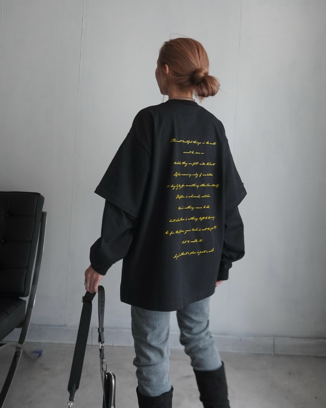 【HIDE AND SEEK 24-25NEW/REVAIVAL】Patch layered designロンTスウェット／ブラック