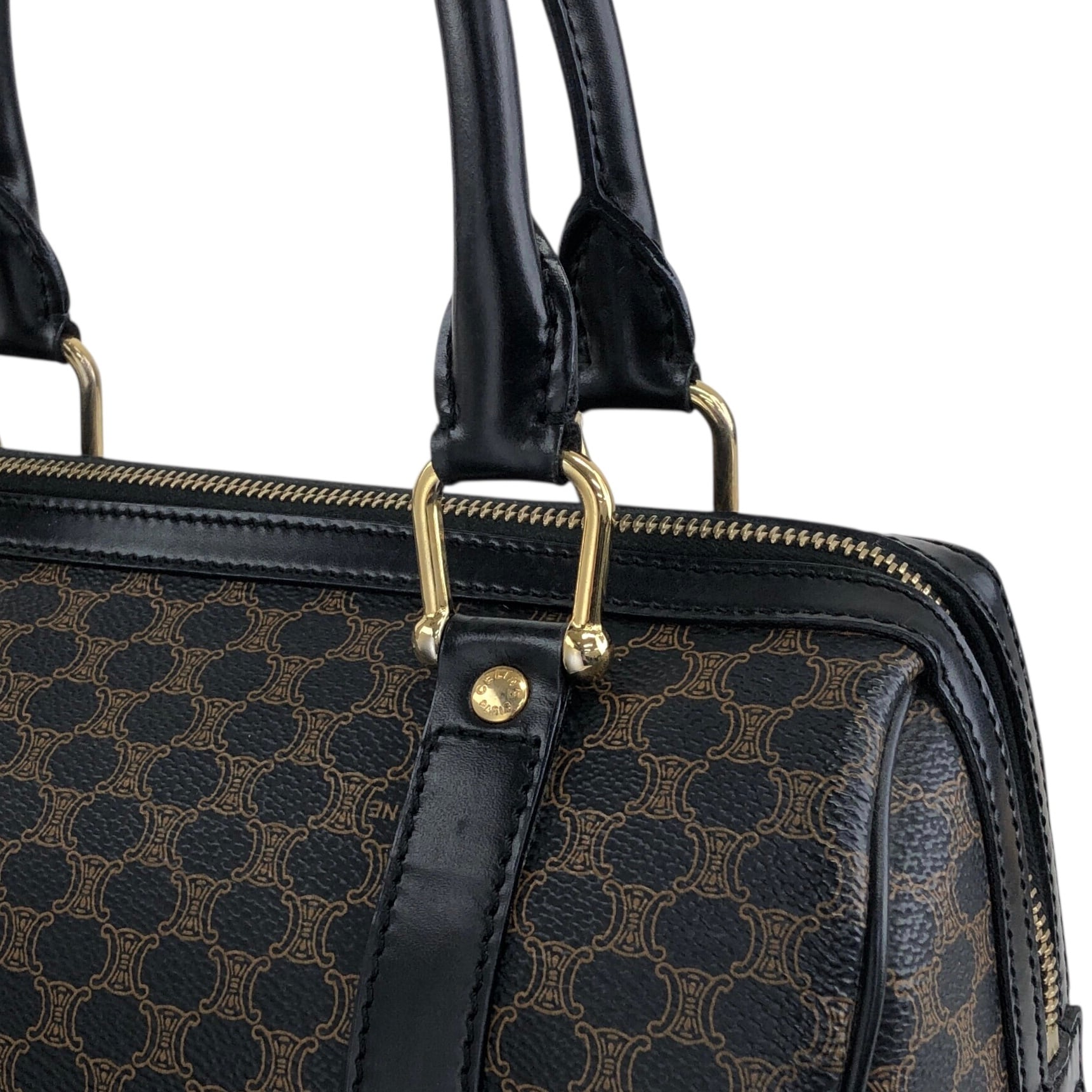 CELINE セリーヌ マカダム ボストンバッグ ブラック PVCレザー vintage