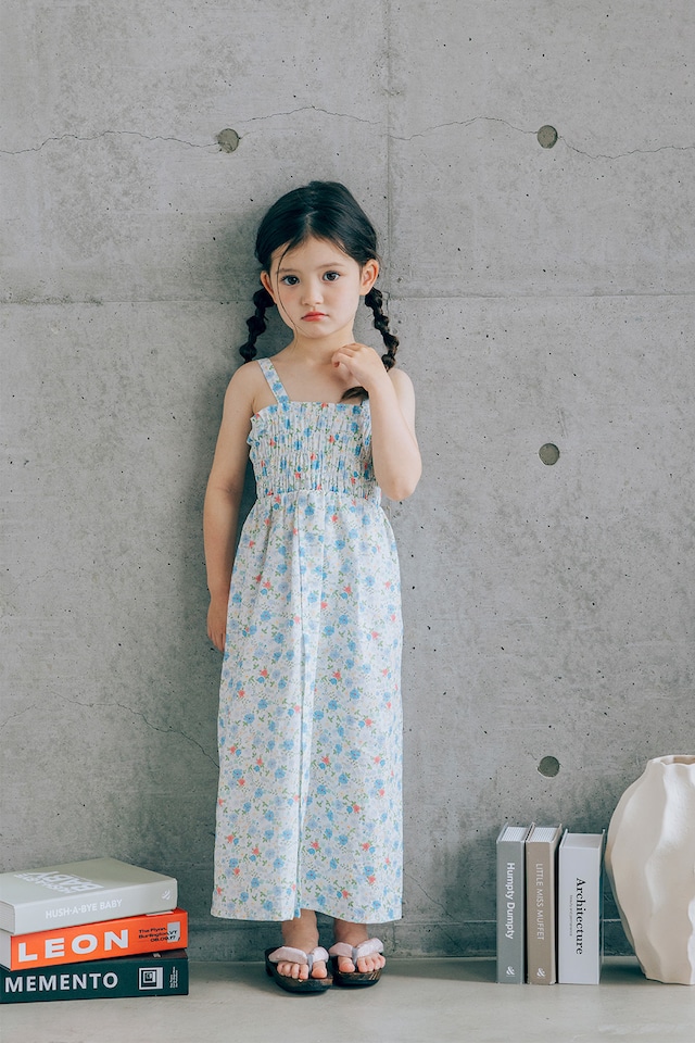 【3点set】YUKATA long dress〈blue flower〉