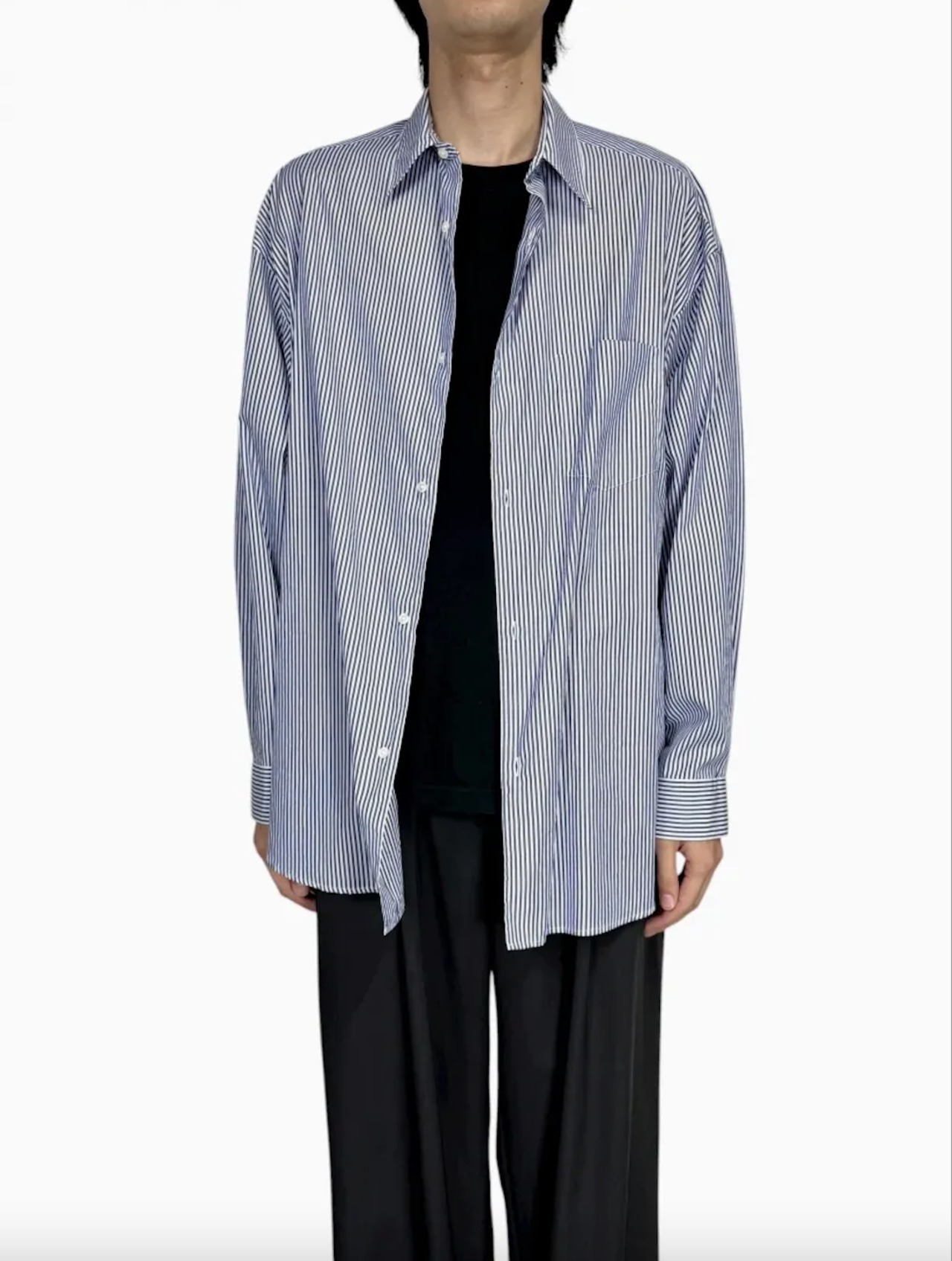 【Graphpaper】Broad Stripe L/S Oversized Regular Collar Shirt