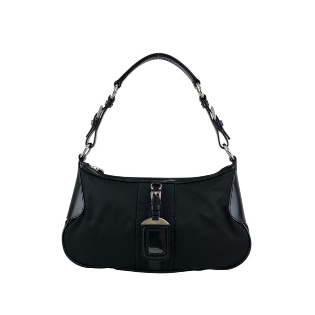 PRADA プラダ   ショルダーバッグ ブラック トライアングルロゴ ナイロン レザー ホーボーバッグ vintage ヴィンテージ オールド 4nfw5t