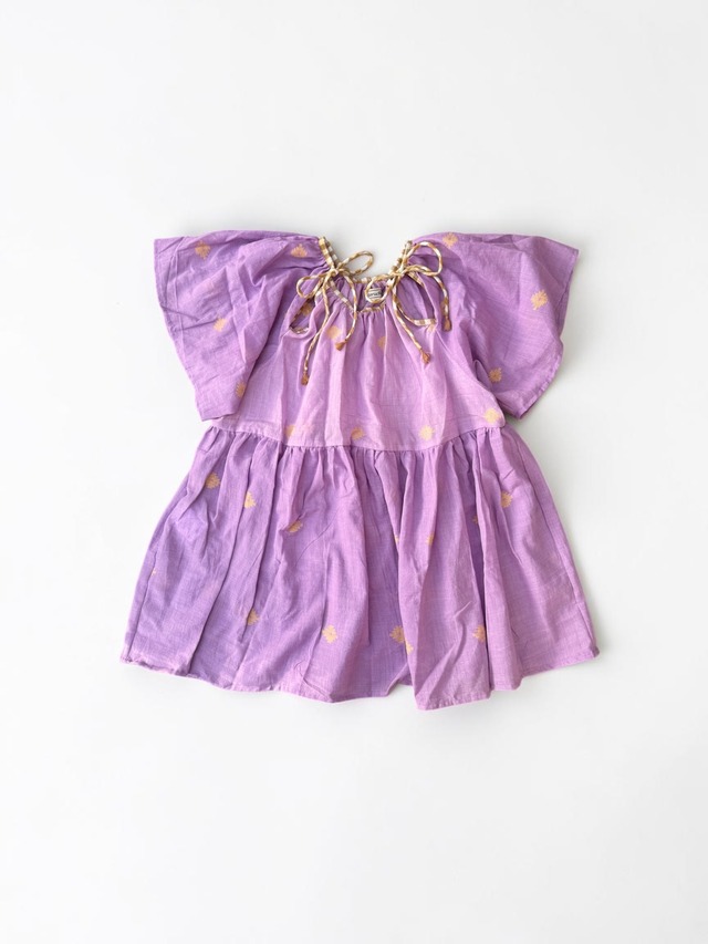 saruche 手織り綿　カディチェック Neck Tie チュニック　Lilac