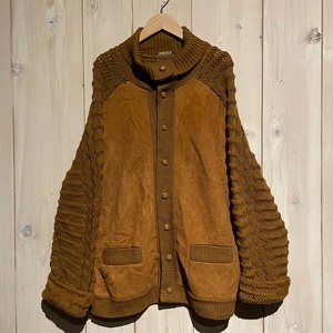 【a.k.a.C.a.k.a vintage】"70's""TUNDRA" Nubuck Leather Switching Design Vintage Knit Jacket
