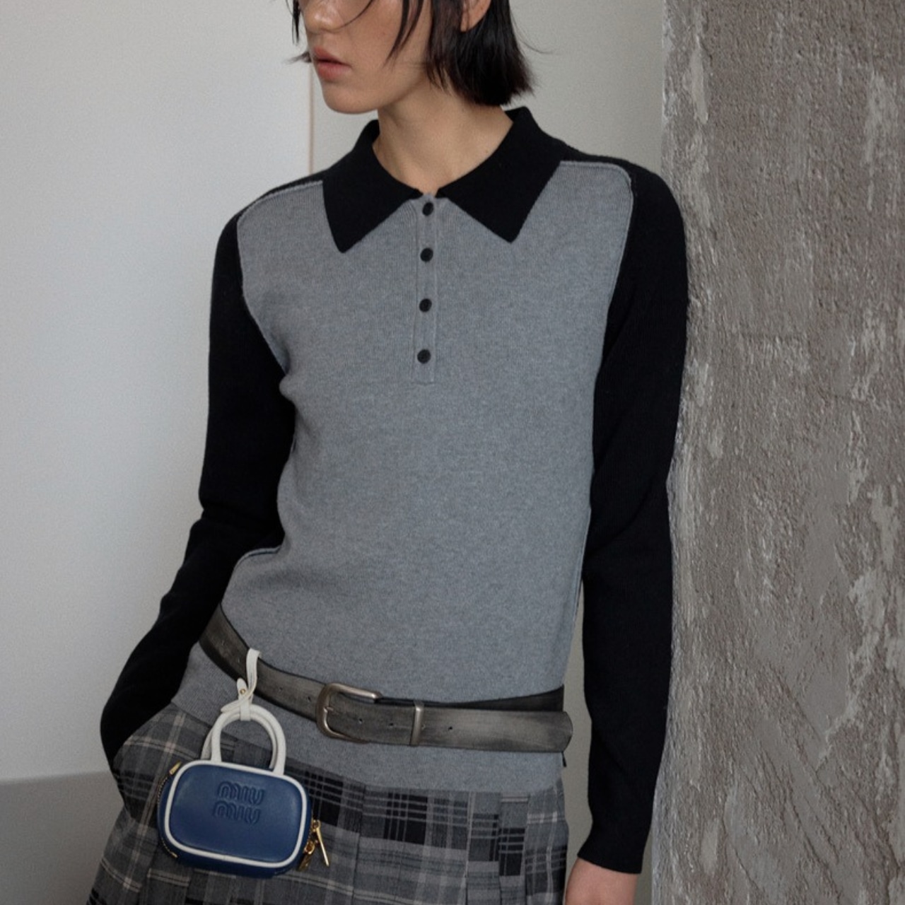 Two-tone polo knit T4029