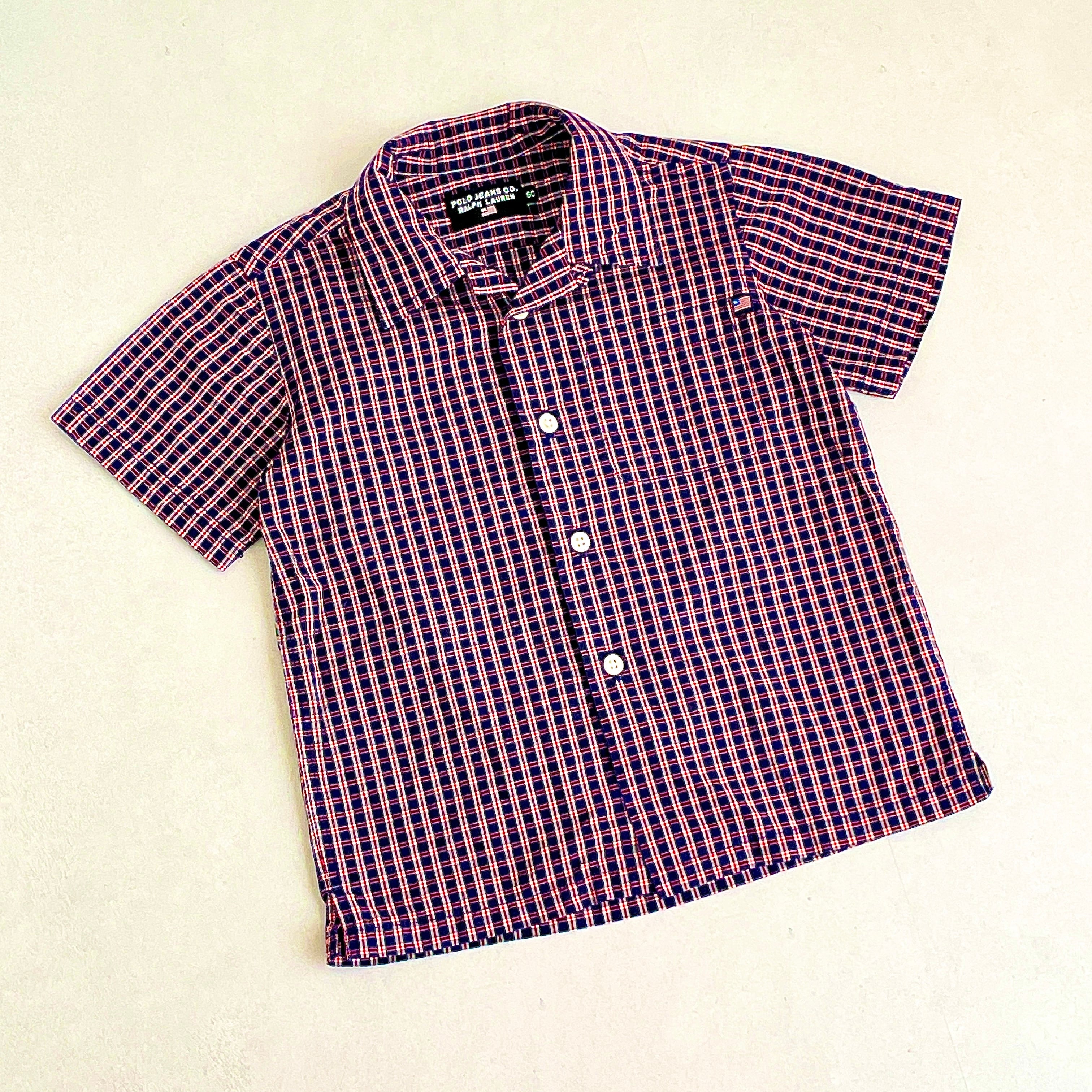 90cm】POLO JEANS RALPH LAUREN S/S check open collar shirt / ポロ