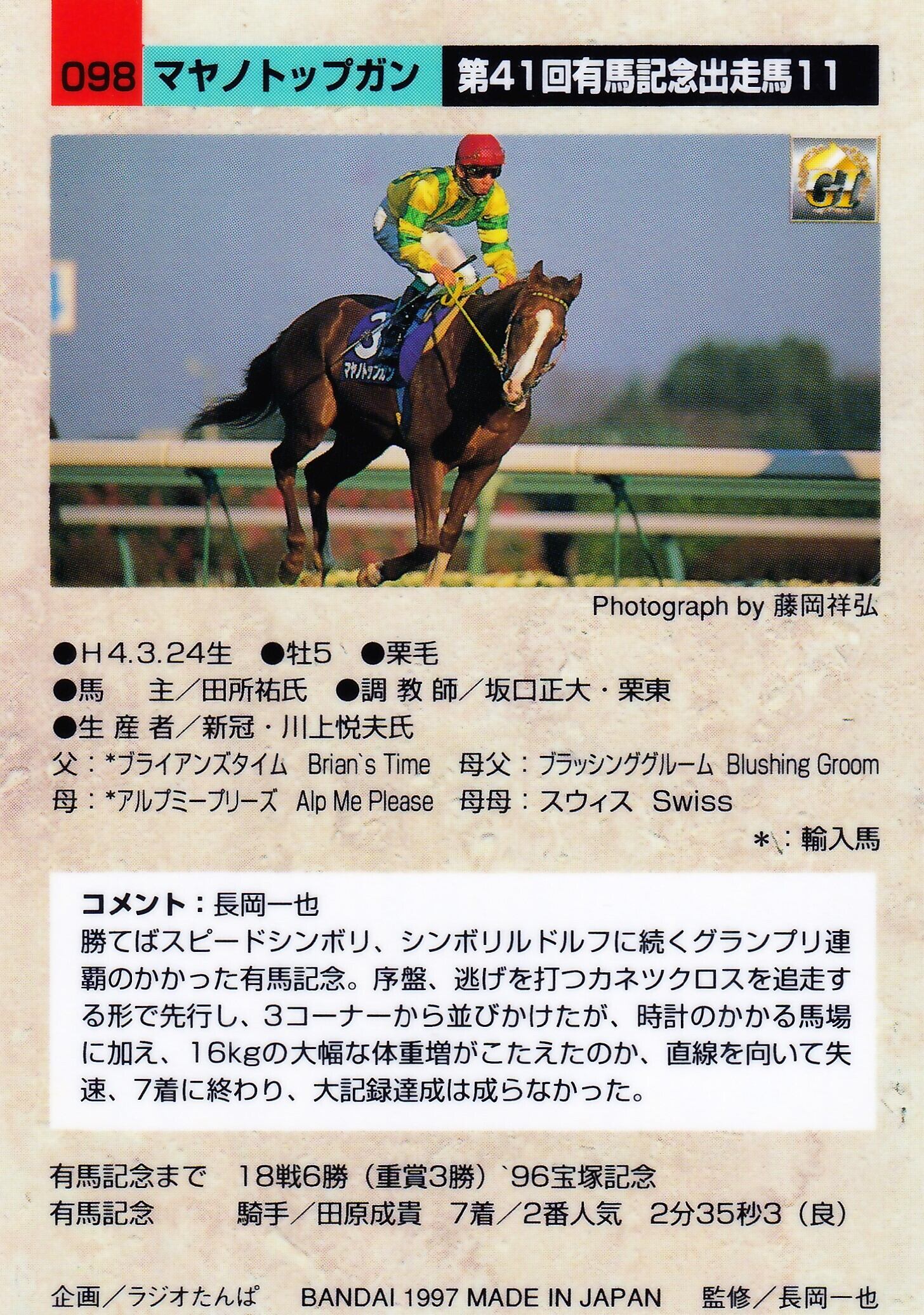 マヤノトップガン：第41回有馬記念出走馬「サラブレッドカード 96年