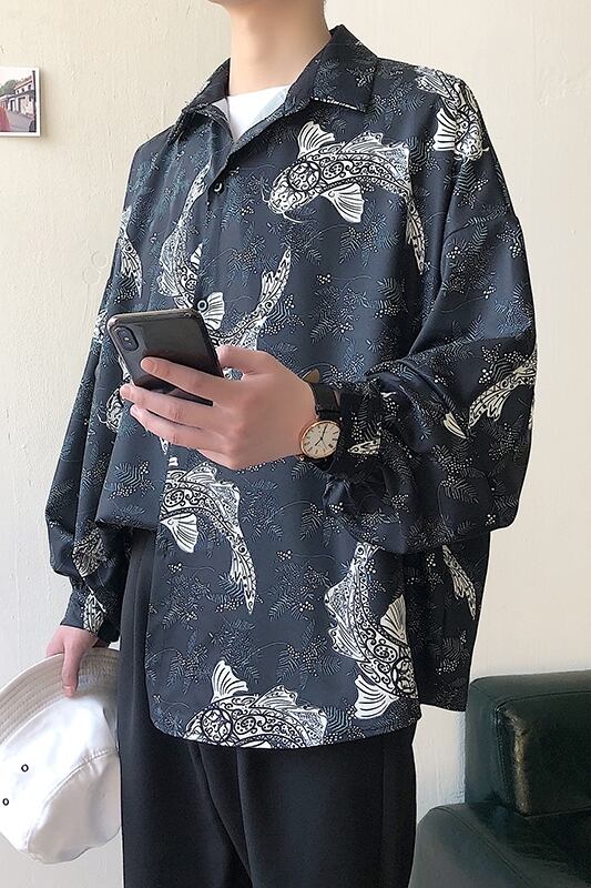 全1色 シャツ トップス 総柄 カジュアル 羽織 長袖 おしゃれ