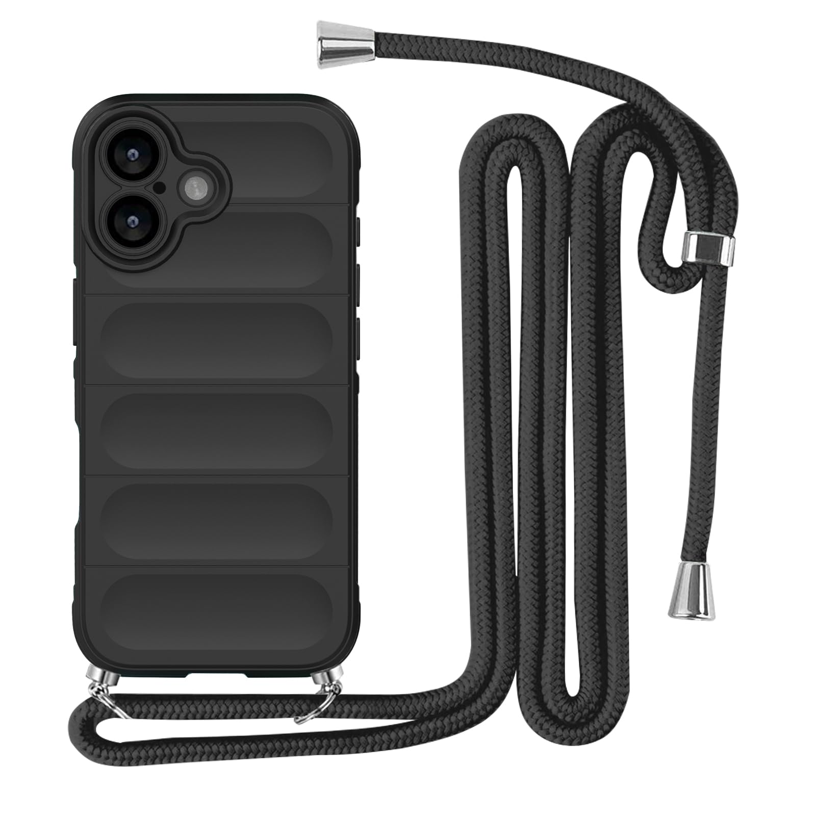 Jaligel iPhone 17 用 ケース ショルダー ネックストラップ 耐衝撃 肩掛け 軽量 アイフォン17 スマホケース ブラック