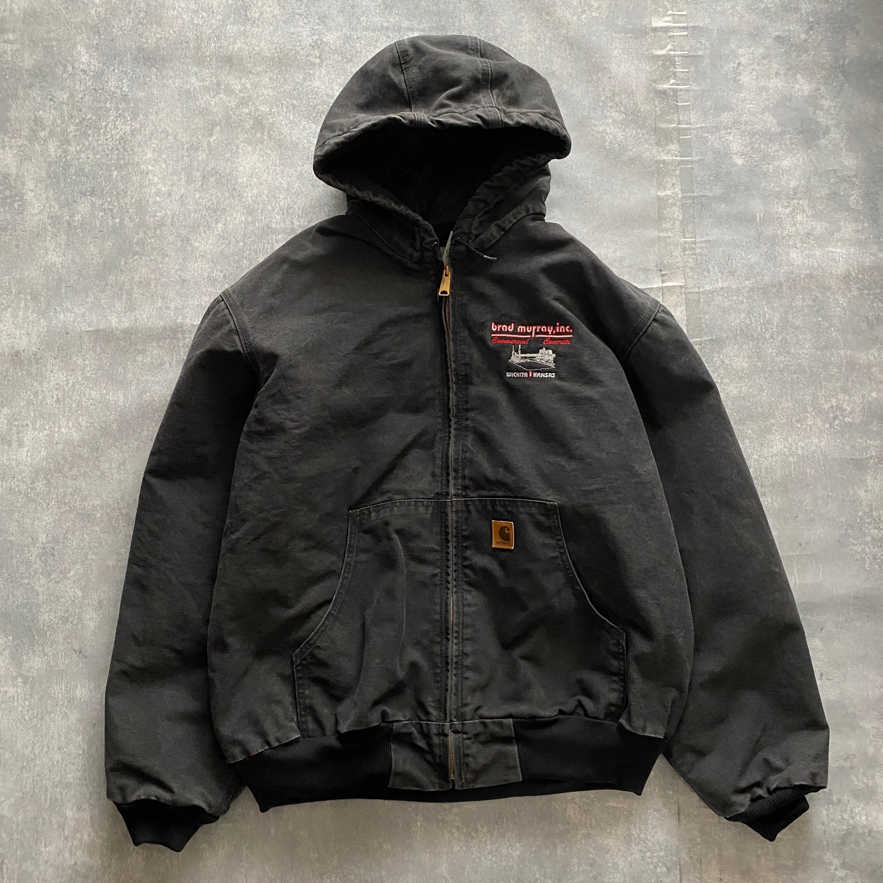 XLサイズ】90's carhartt カーハート 刺繍企業ロゴ 革ラベル フード ...