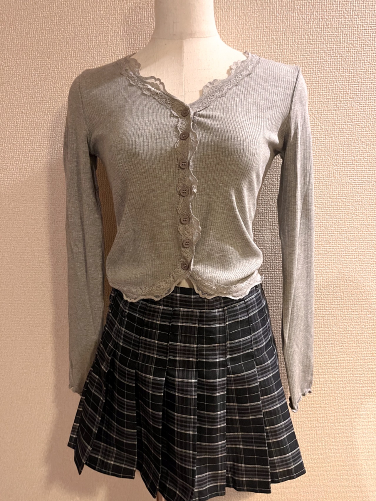 gray lace tops LK1375