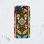 受注生産 iPhoneケース 黒背景の花と植物の民芸柄｜花モチーフ PSYF054C