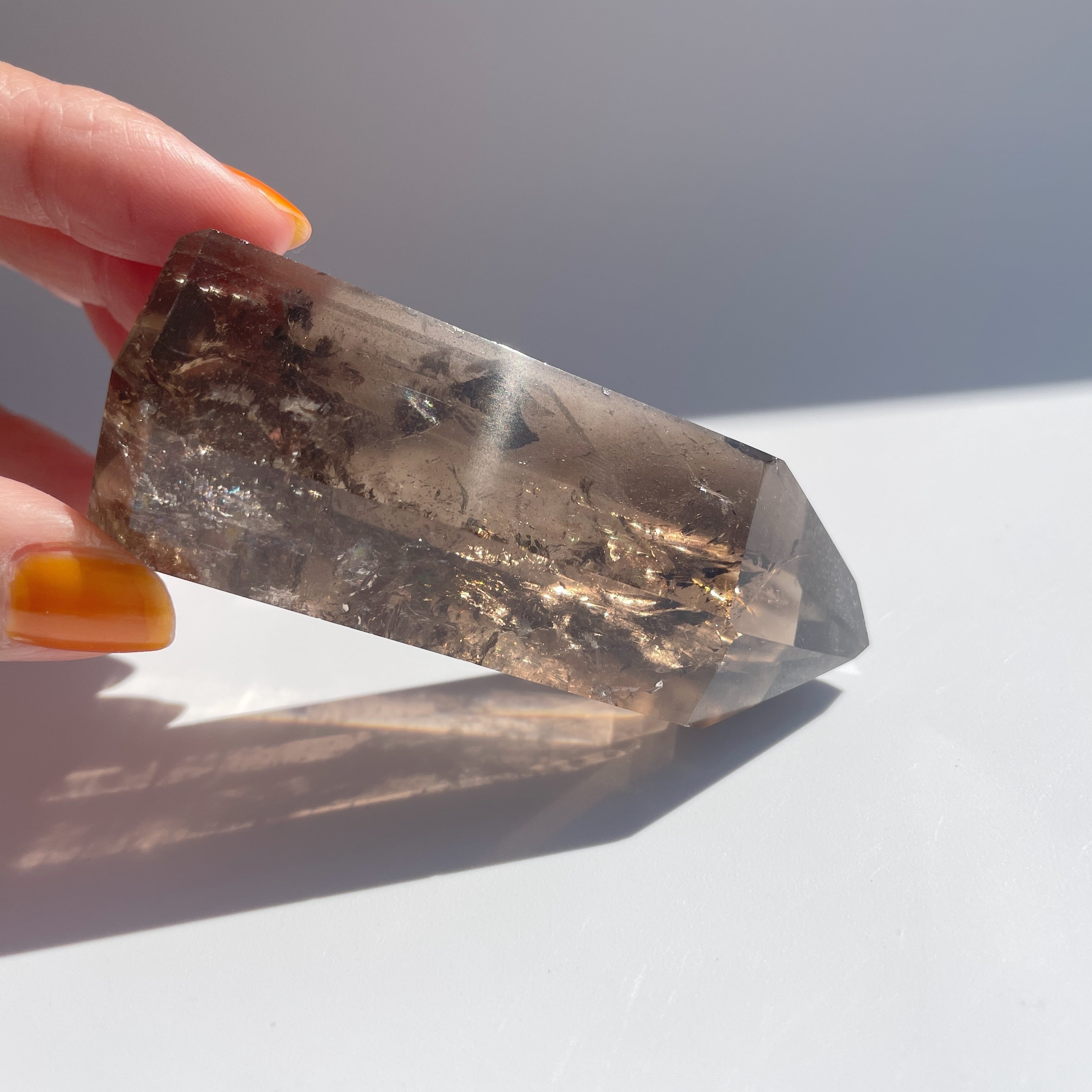 虹入り◎スモーキークォーツ タワー27◇Smoky quartz Tower