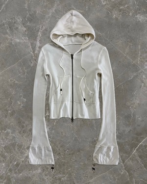 "GOA" flare arm design short length double zip hoodie