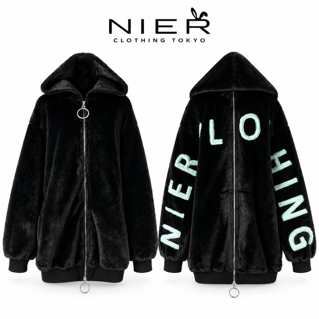 超ふわもこOVERSIZE BACK ZIP OUTER【BLACK×EMERALD】
