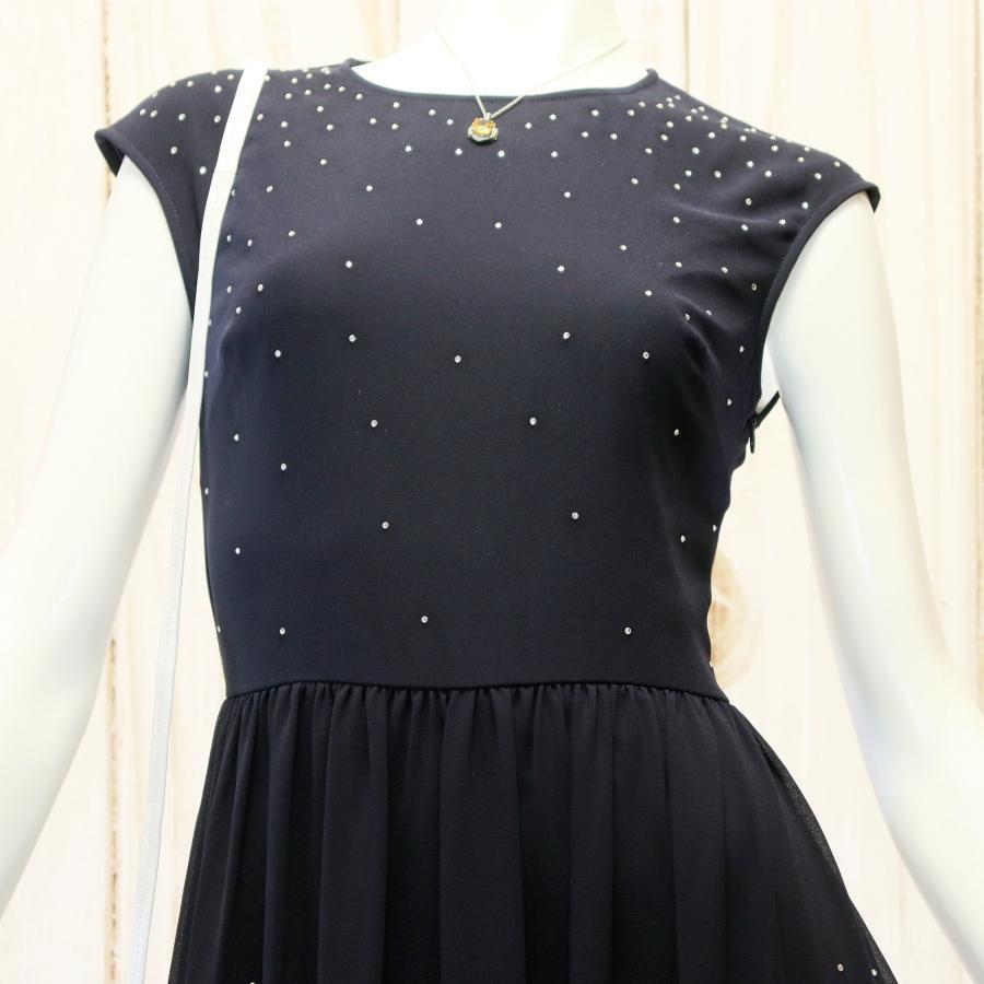 【極美品】TED BAKER ビジューブラックドレスワンピース1123 TED BAKER ビジューワンピース S ネイビー シアースカート | アパレル