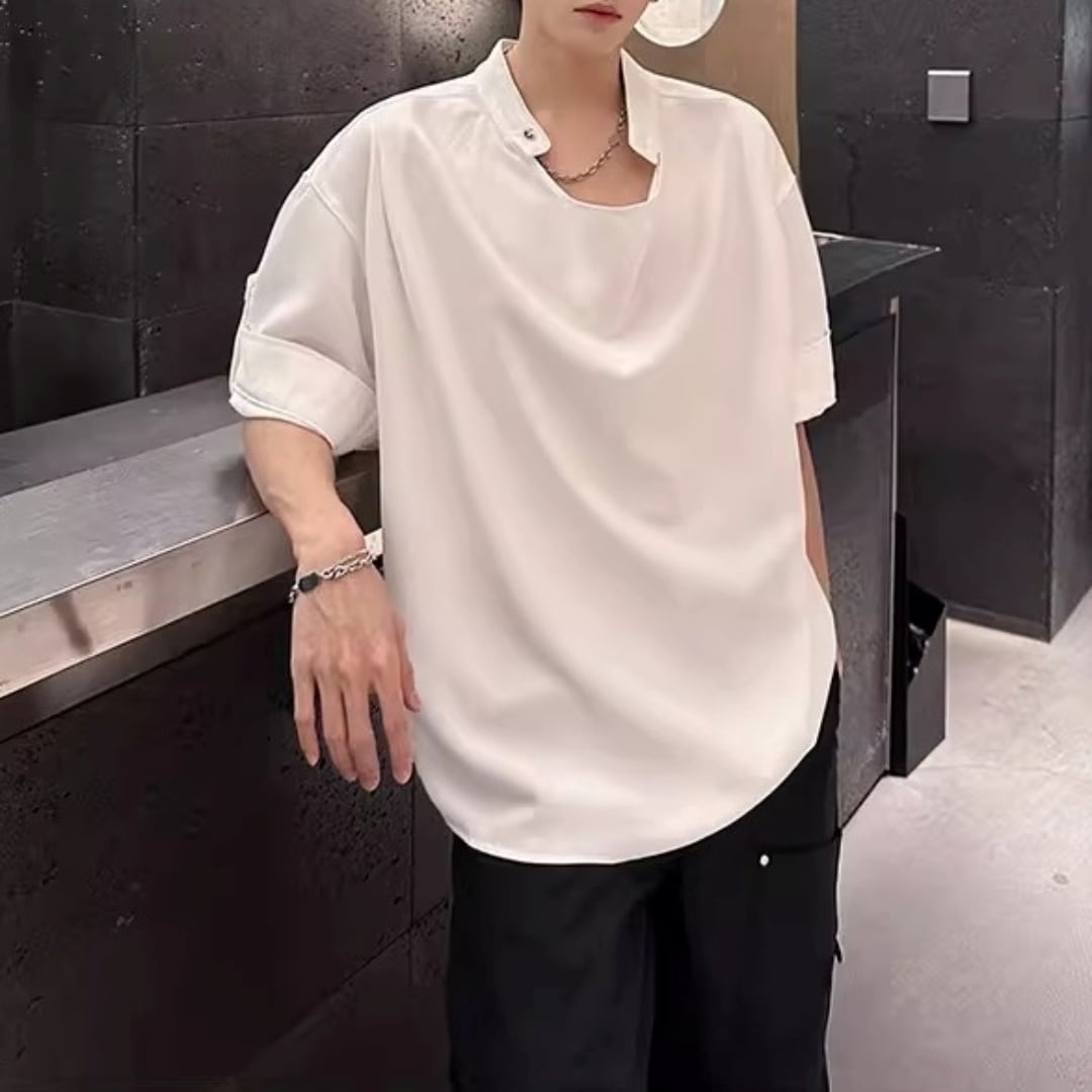 ロールアップスリーブ ドレープデザインTシャツ 2カラー D12301