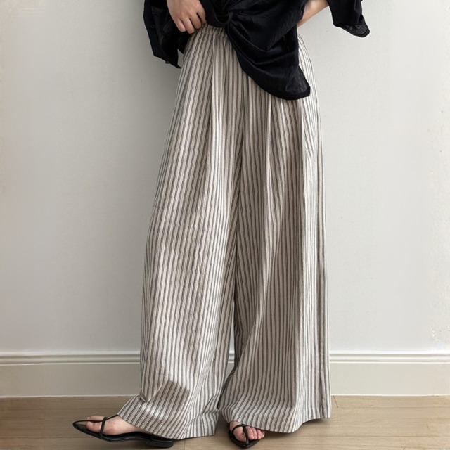Striped wide relaxed pants 2 colors　V3031