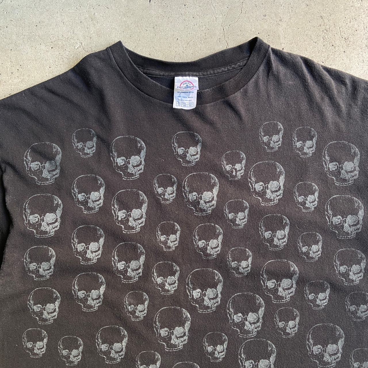 ドクロ 骸骨 両面プリント バックプリント Tシャツ メンズXL 古着 