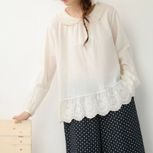 2色/裾カットワーク刺繍ブラウス ・12559