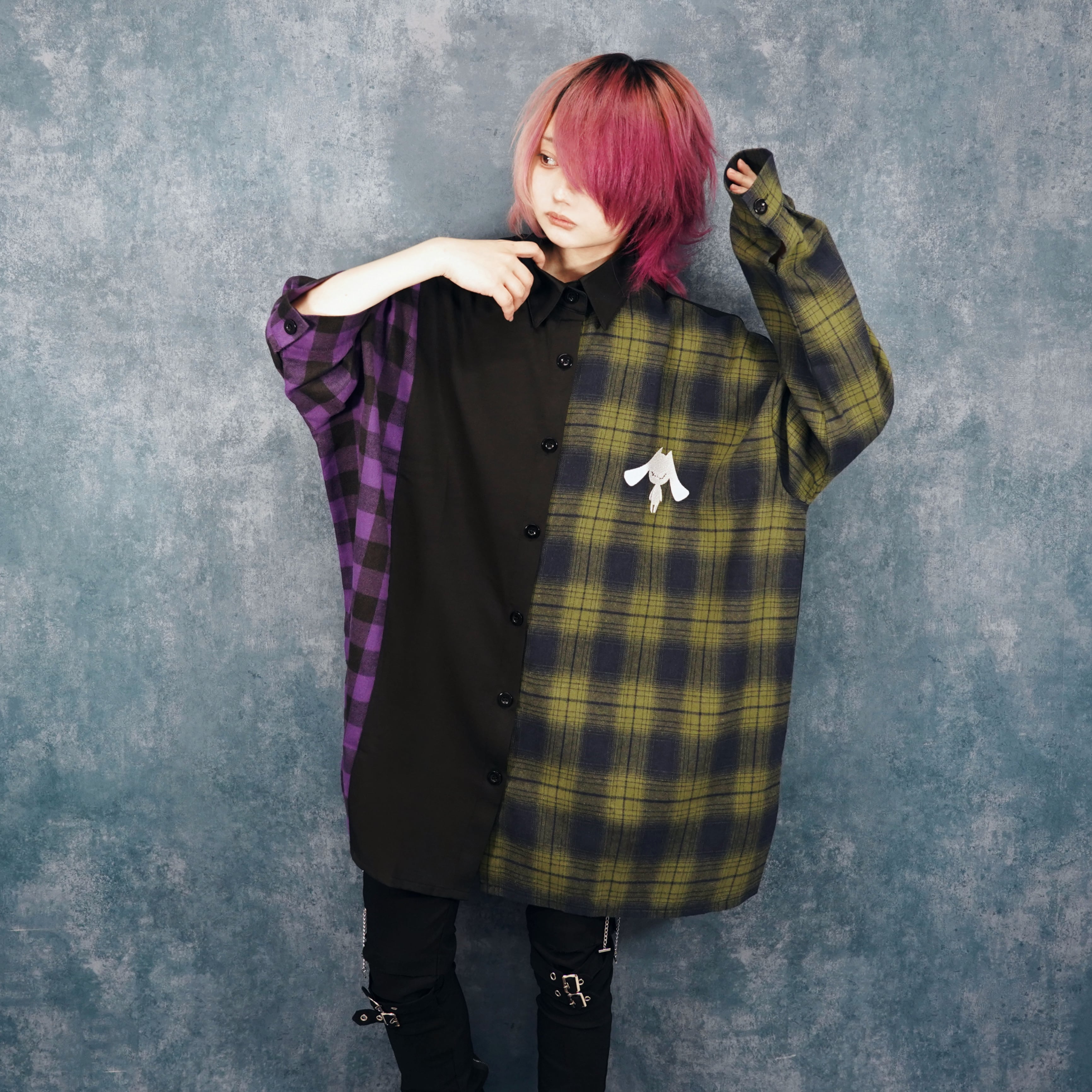 超OVERSIZE 袖丈アシンメトリーチェック柄切替シャツ | NIER CLOTHING