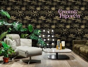 【切り売り】ブラック× マットゴールド Tropical tree FL-778203MT for DIY 幅53㎝ リピート64㎝