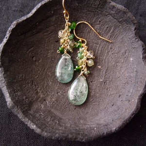 【K14gf】Green Kyanite Drop Earrings／グリーンカイヤナイト ドロップ×フリンジ ピアス
