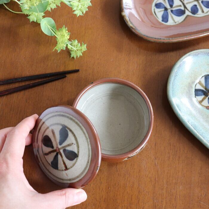 益子焼 健一窯 蓋物 柿釉 丸紋 Mashiko-yaki Lidded Jar #178 | 和食器