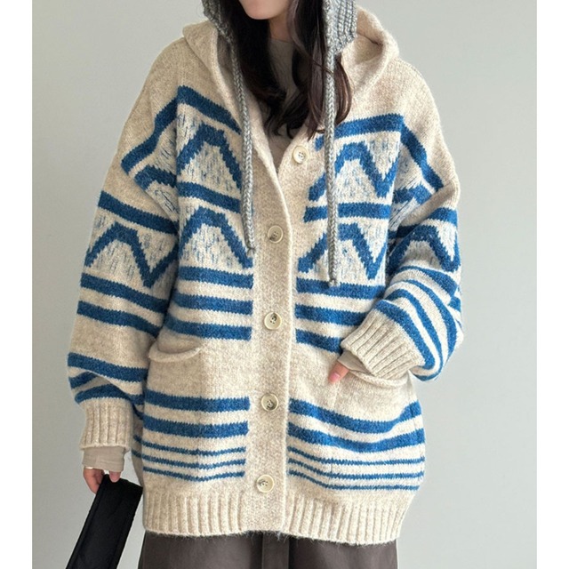 border hooded knit cardigan J00043