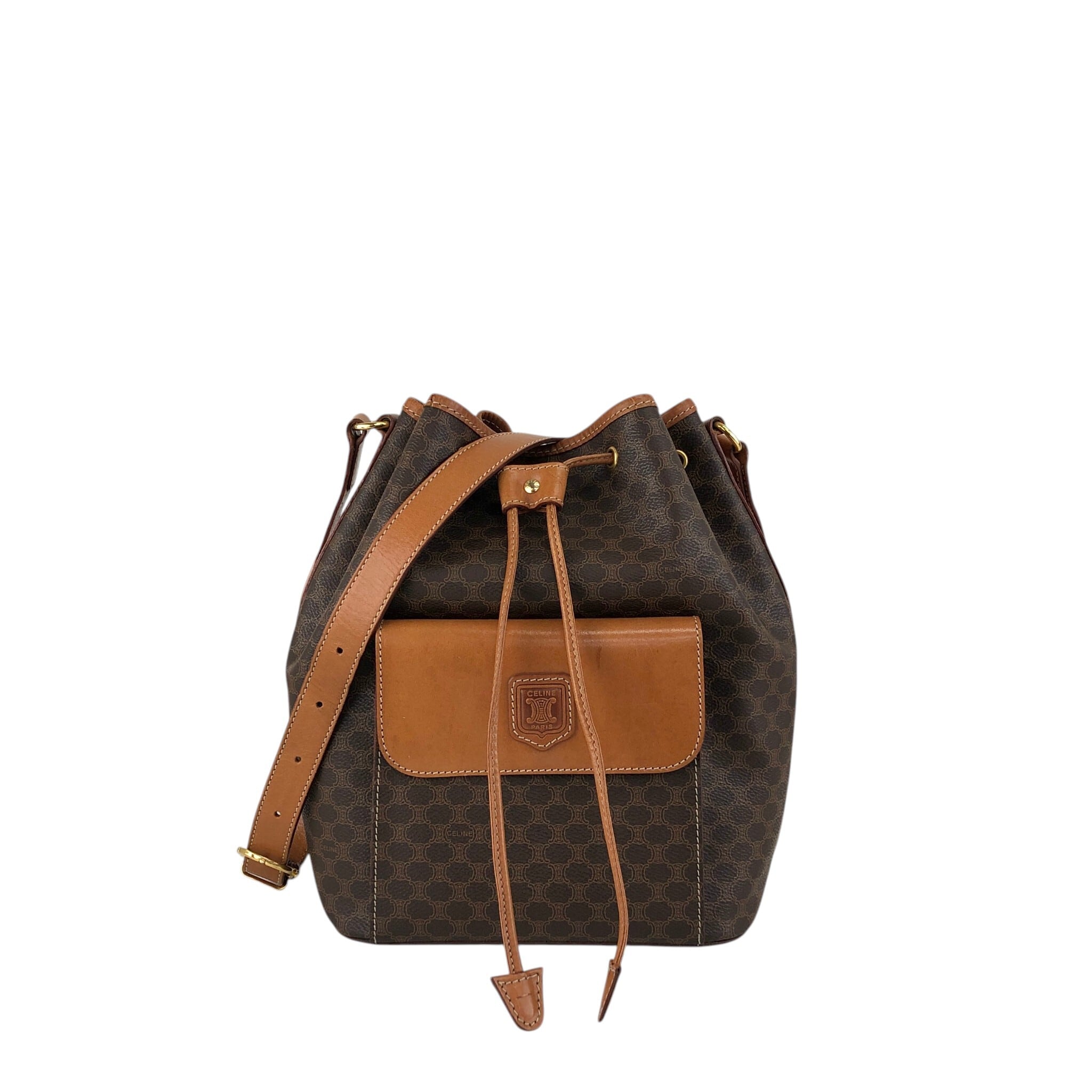 CELINE セリーヌ マカダム ショルダーバッグ ブラウン ブラゾン型押し