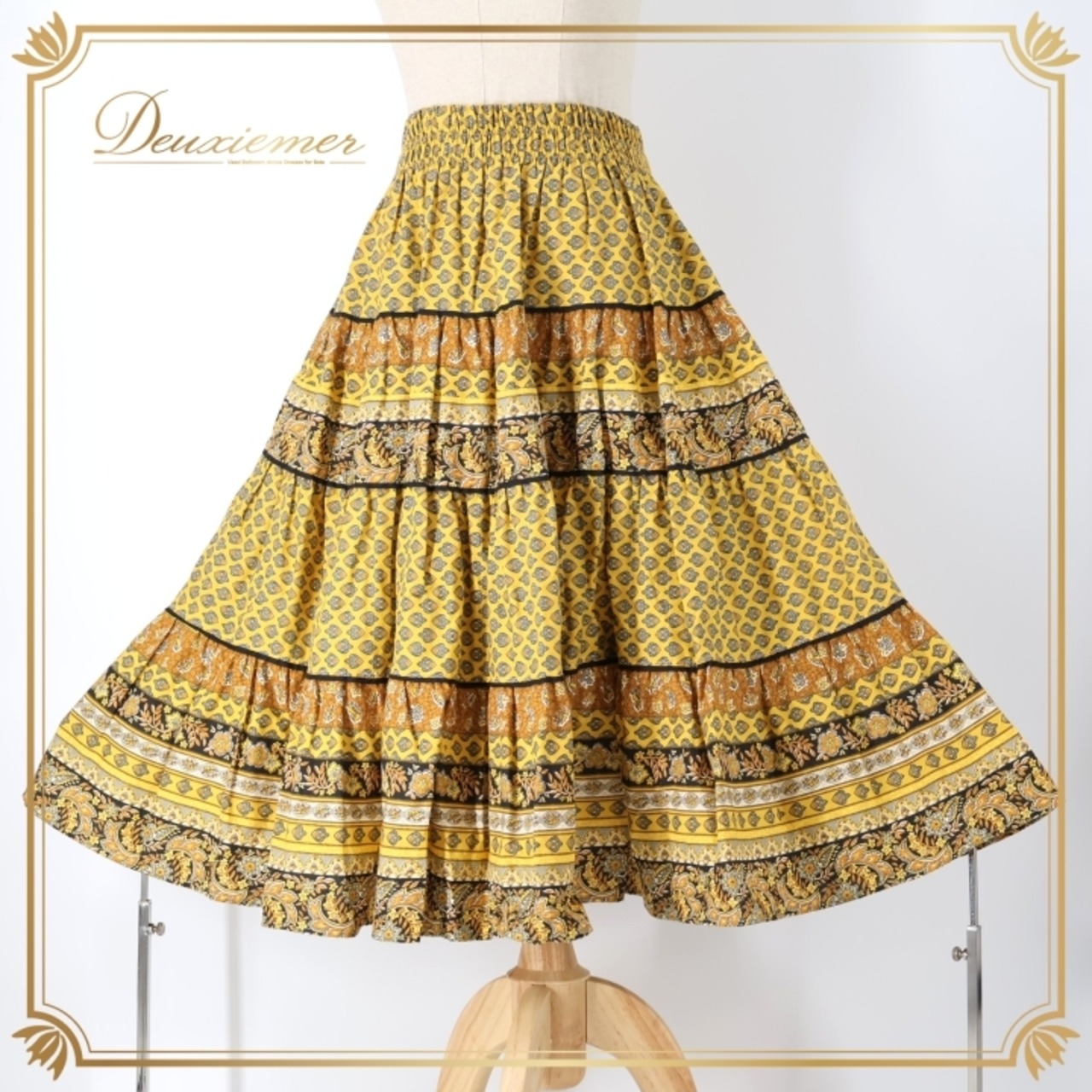 フォークダンス 衣装 スカート イエロー系 花柄 チロリアン チロルスカート カントリー 黄 黒 橙 総柄 華やか かわいい ふんわり ダンス衣装 練習 レッスン イベント ブラック系 オレンジ系 グレイ系