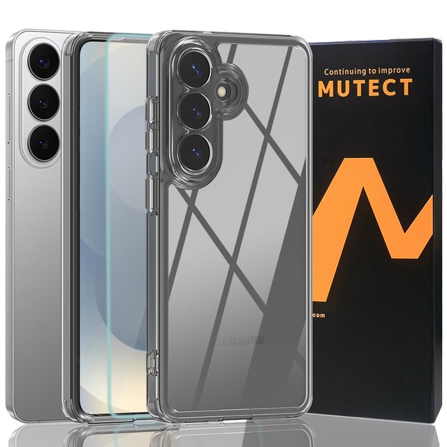 「MUTECT」クリスタル・ハイブリッドケース Galaxy S26 用 ケース クリア ガラスフィルム付き 背面PC設計 背面の黄変防止 耐衝撃 全透明 レンズ保護