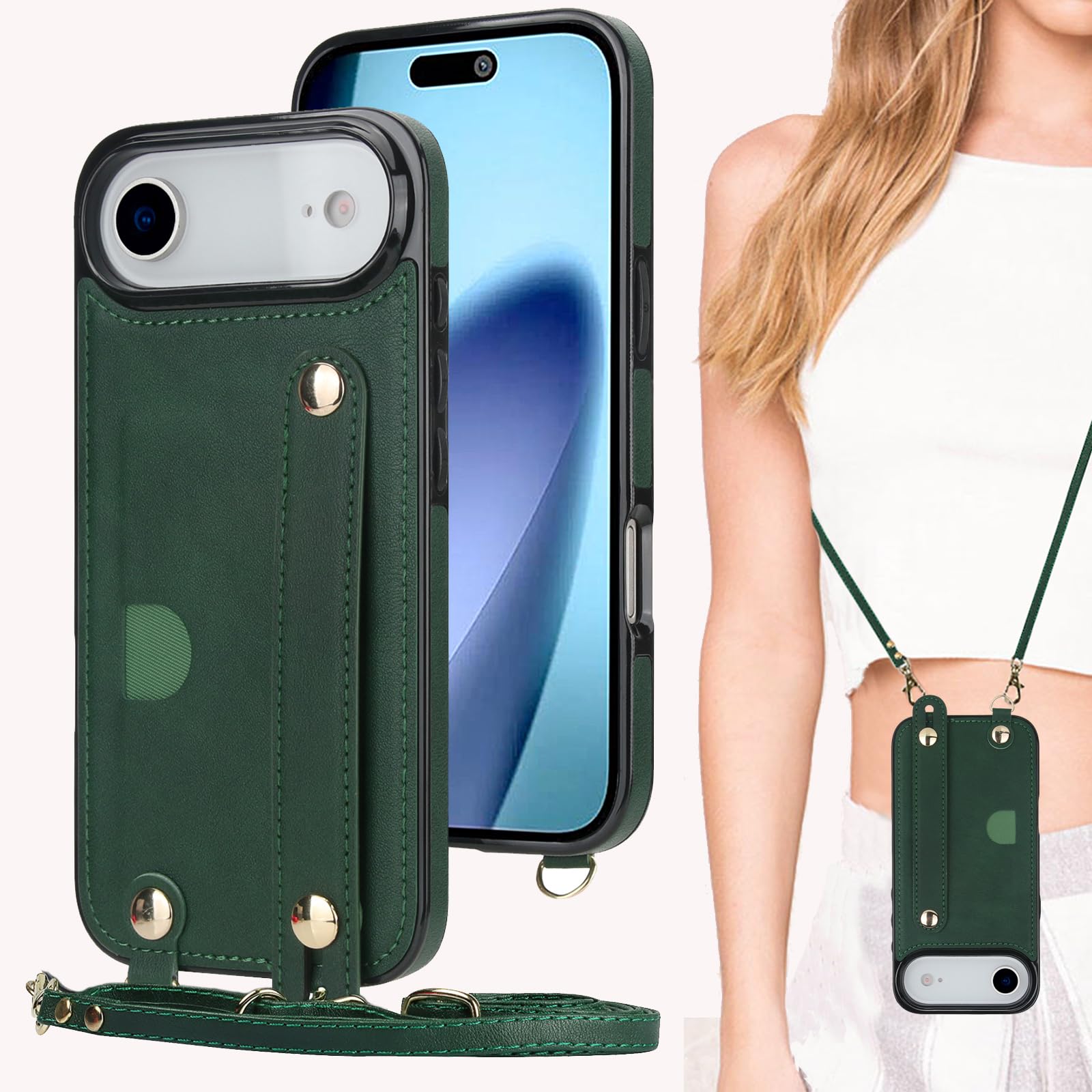 iPhone Air 用 ケース 肩掛け 首かけ 斜めがけ 斜め掛け iPhoneAir ショルダー 適用 アイフォン17エアー アイホン17エアー スマホケース いphone Air アイフォン 17 エアー カバー アイホン 17エアー case Heofuixt バンパー 首掛け ハードケース カード ストラップ付き カード入れ 携帯カバー グリーン