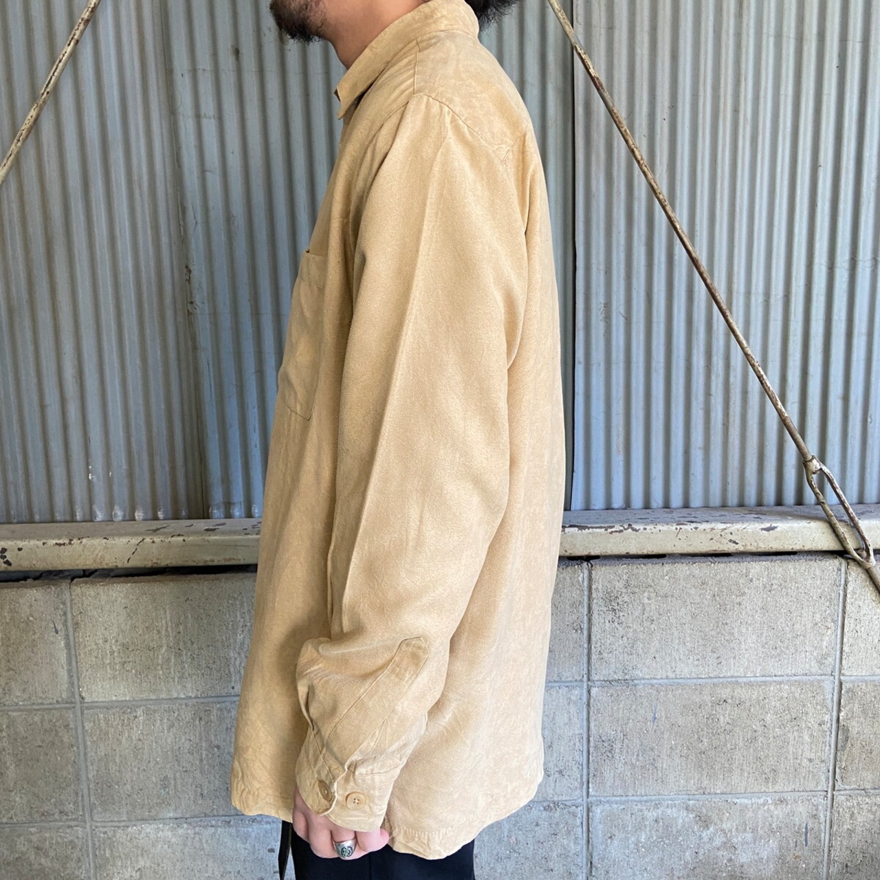 SOLITUDE 長袖 フェイクスエードシャツ メンズM 古着 キャメルブラウン 