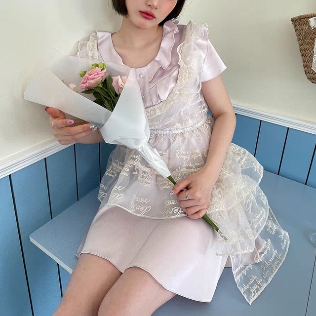 シースルー asymmetricalフリル dress （kai0556）