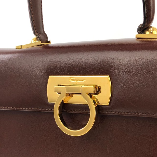 Salvatore Ferragamo サルヴァトーレ フェラガモ　ガンチーニ　レザー　2WAY　トップハンドル　ショルダーバッグ　ブラウン　vintage　ヴィンテージ　オールド　m4cw6p
