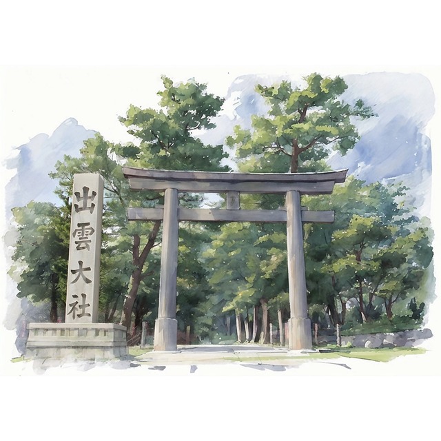 絵画(風景画) 日本 島根県 出雲大社 勢溜 インテリアアート額付き 水彩画・油絵調 WAT1297