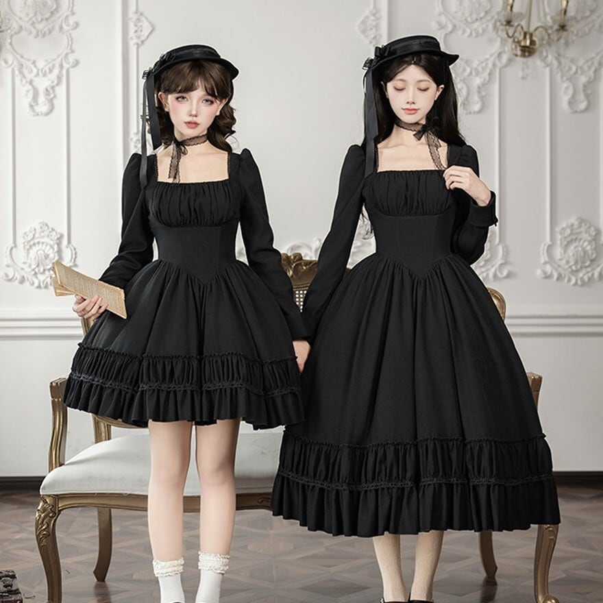 静かな余韻を纏う ゴシックロリィタの付け襟付きミニワンピース 3点セット|WithU