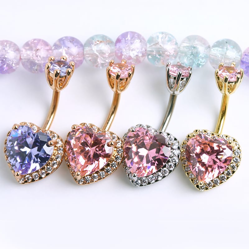 GP112 ゴージャスハート 全4色 へそピアス ボディピアス イヤーロブ ※バー短いタイプあり