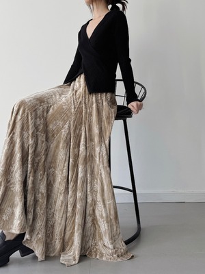 Gold velvet lotus fishtail skirt [T2073]