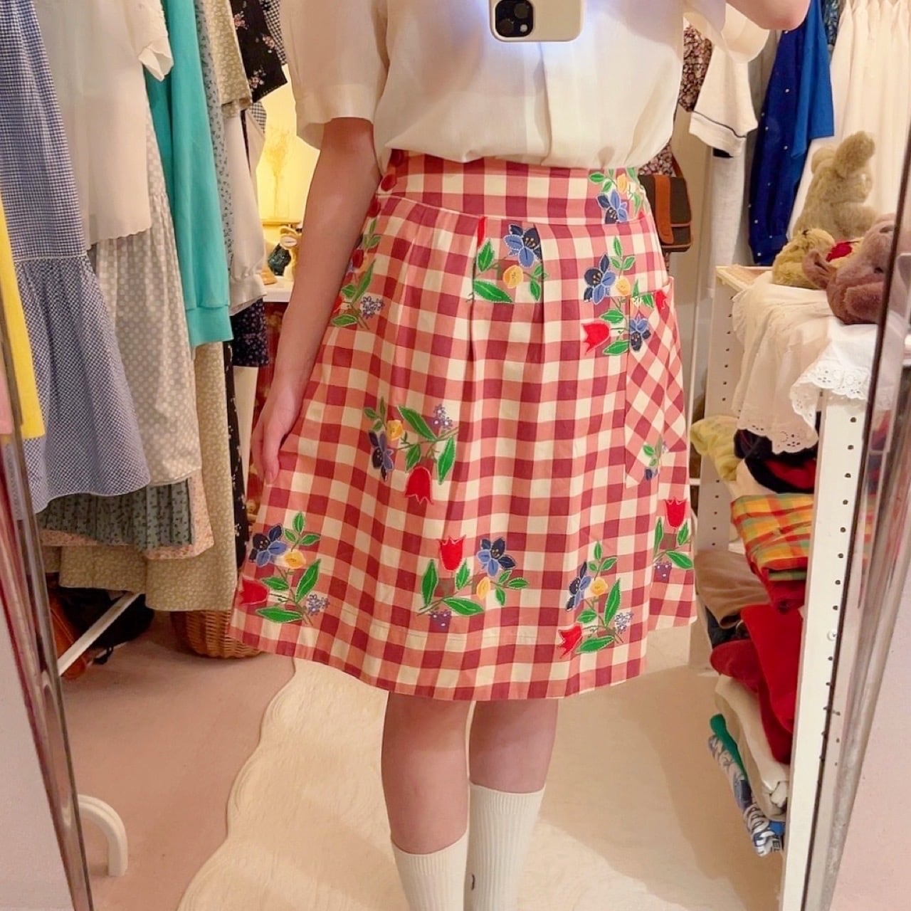 Laura Ashley / flower check flare skirt