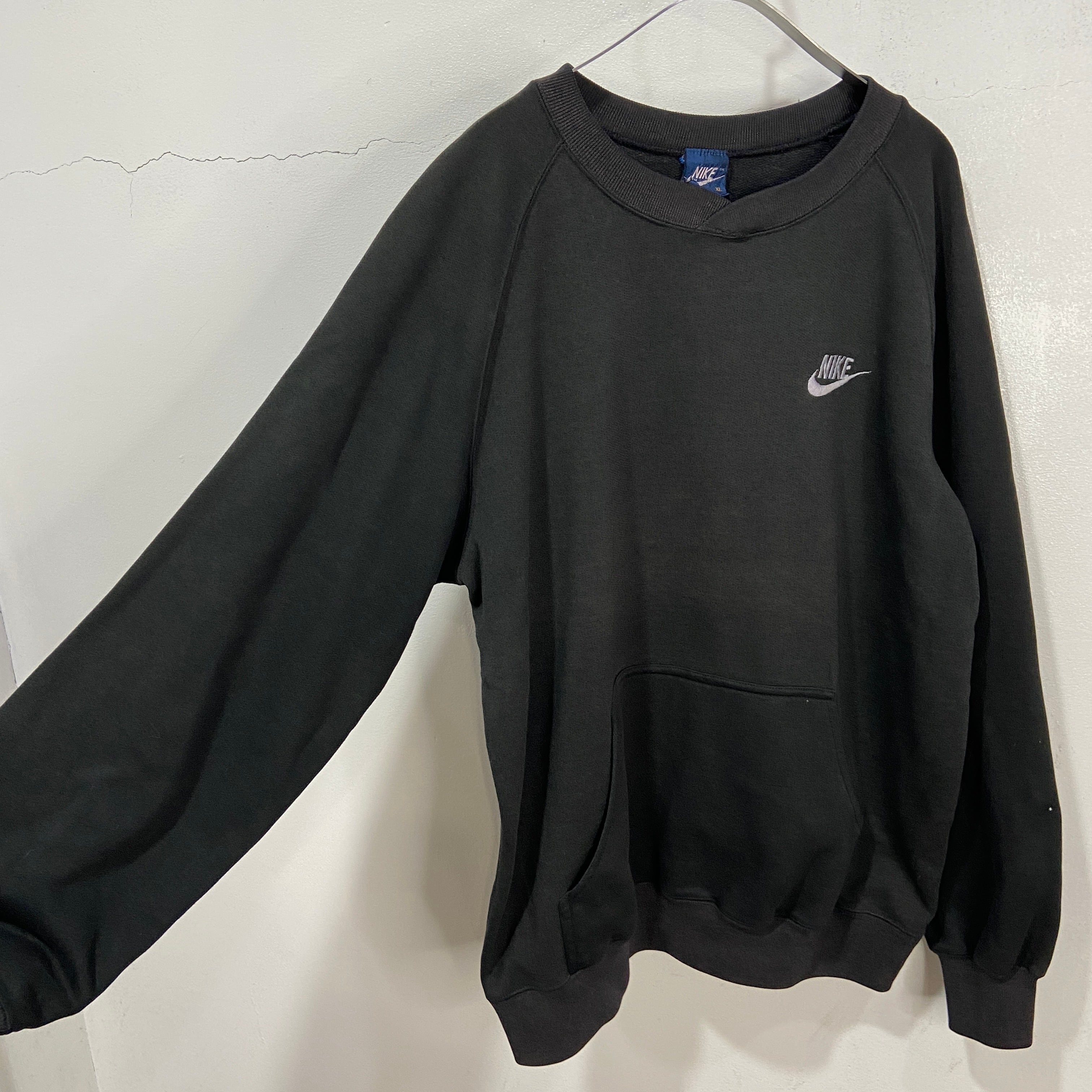 希少 80s NIKE ワンポイントロゴ刺繍スウェット 紺タグ ブラック XL