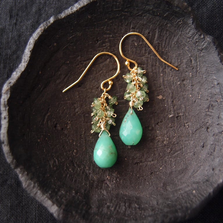 【K14gf】Chrysoprase × Green Garnet Earrings/クリソプレーズ×グリーンガーネット ピアス