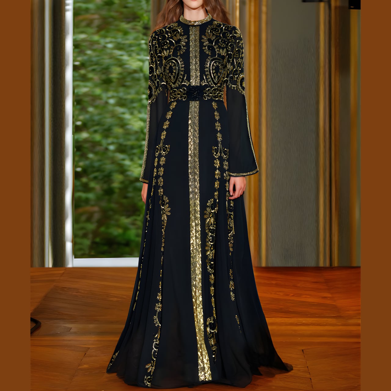 ロングスリーブ マキシ丈 ワンピース 1607