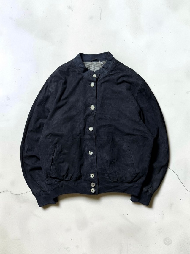 Black Nylon Bomber Jacket Ribbed Hem Button Front Minimal Design