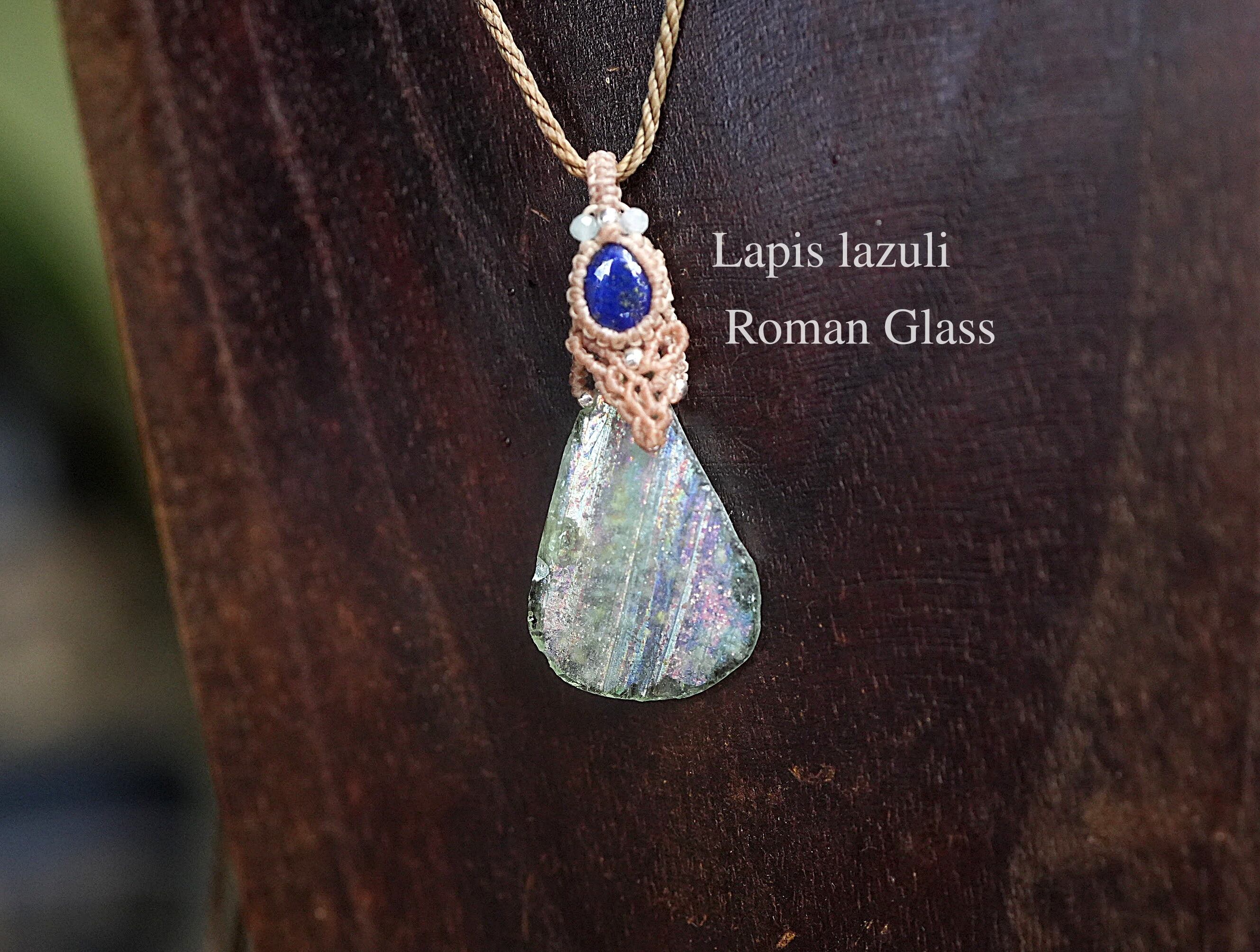 ローマングラス ラピスラズリ★ マクラメネックレス1796