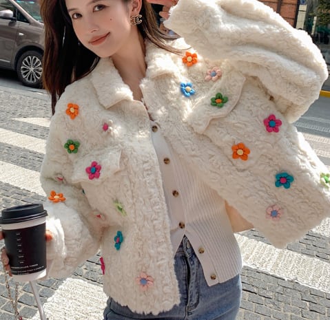 floral fur coat(CF106)